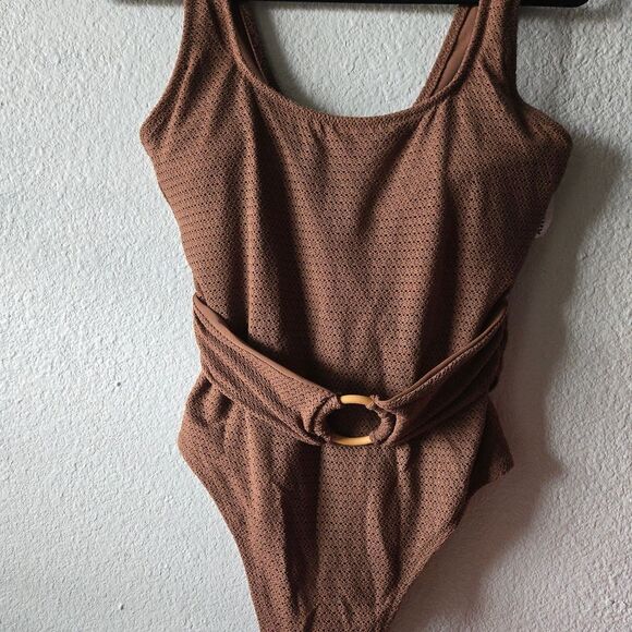 Old Navy Brown Belted One-Piece Swimsuit - Picture 2 of 9